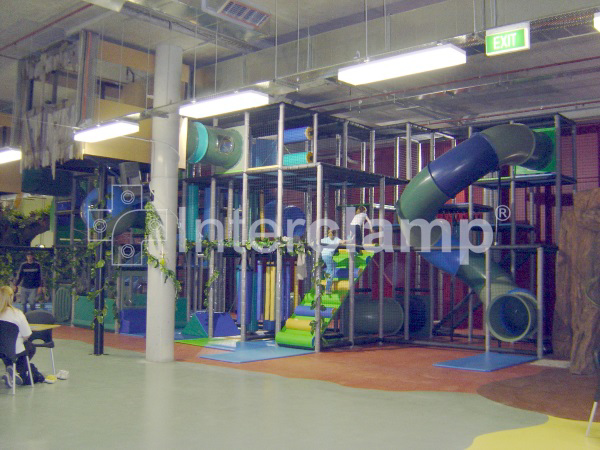 Interclamp tube clamp fittings used to construct a large, intricate soft play maze, showcasing the versatility and durability of the fittings.